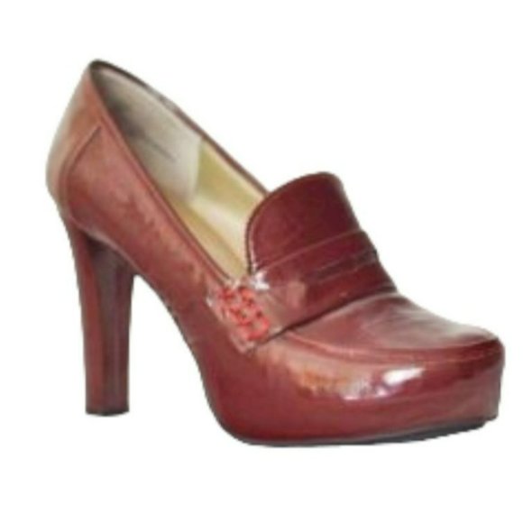 Me Too Women's Burgundy Patent Lather LORRE Penny Loafer Heels Pumps Size 9M - Picture 3 of 12